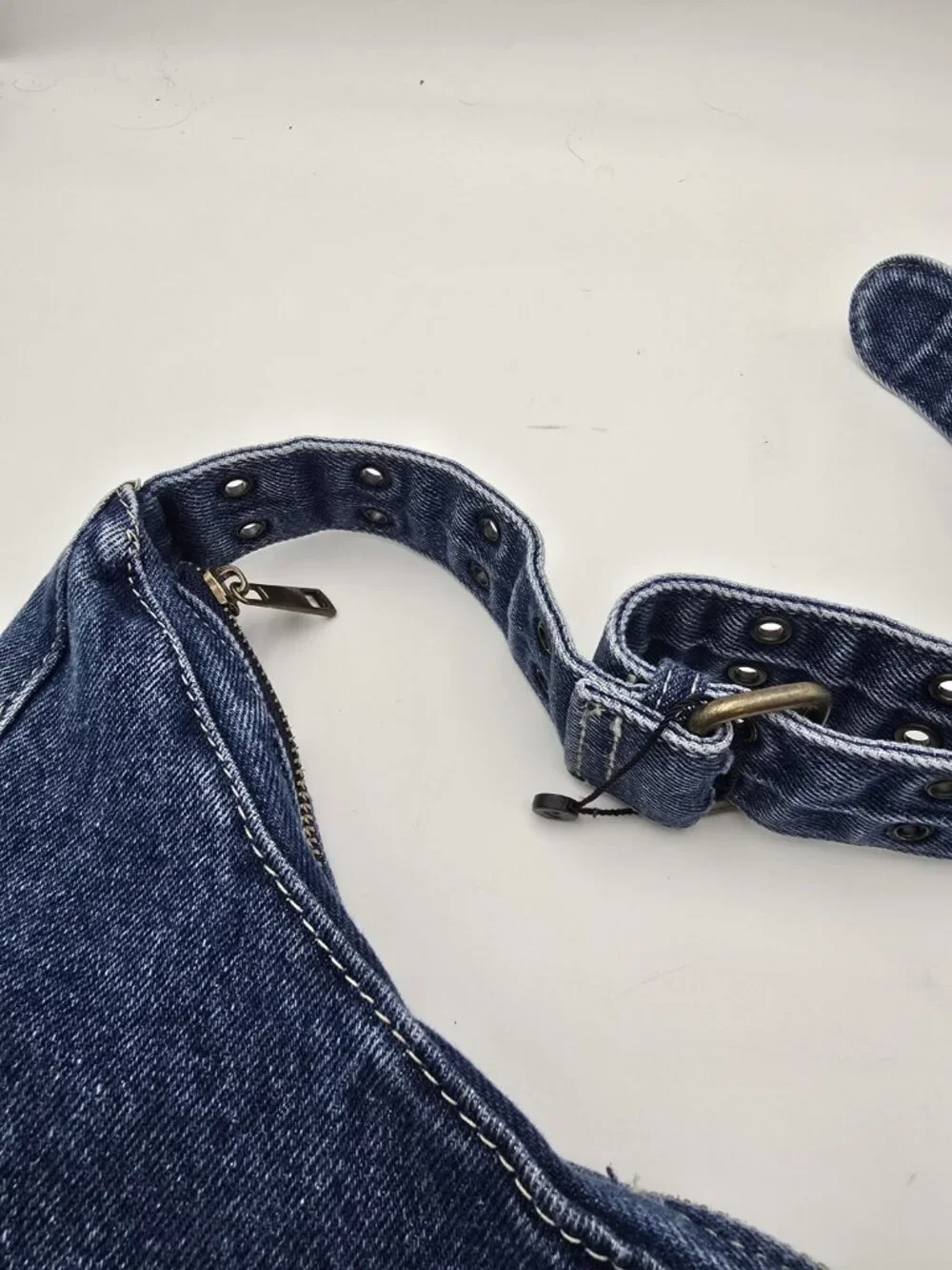 Y2K Denim Hobo Shoulder Bag Blue Jean Purse Large Slouchy Zip Top Boho
